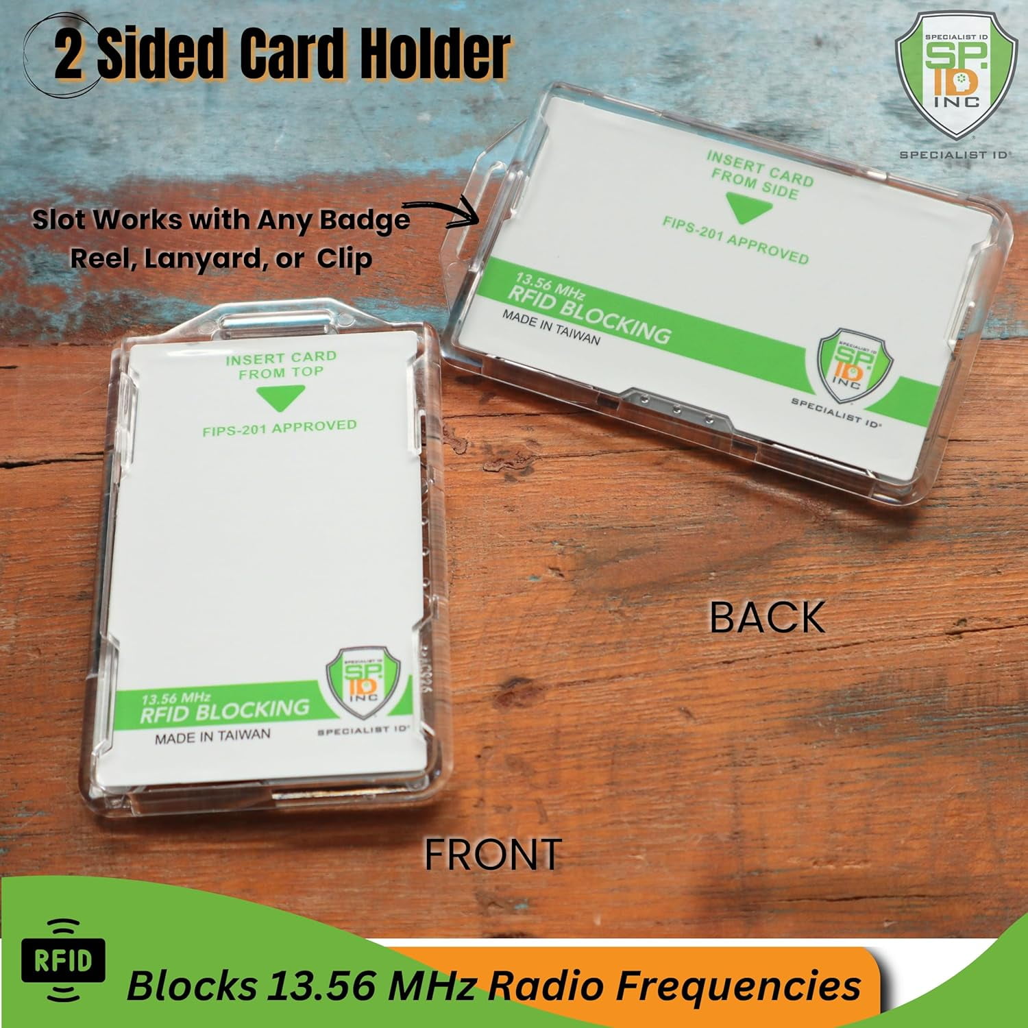 Bulk 20 Pack - SPECIALIST ID RFID Blocking Badge Holder - Secure 2 Card Holder for Government, HSPD-12, CAC, TWIC, PIV, Smart Cards - Durable Hard Plastic, Dual Sided, RFID Badge Protection (Clear)