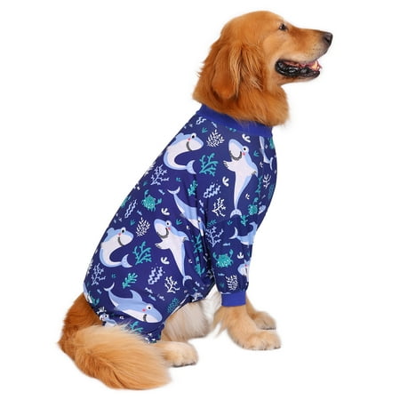 HDE Dog Pajamas One Piece Jumpsuit Lightweight Dog PJs Shirt for S-3XL Dogs Sharks M