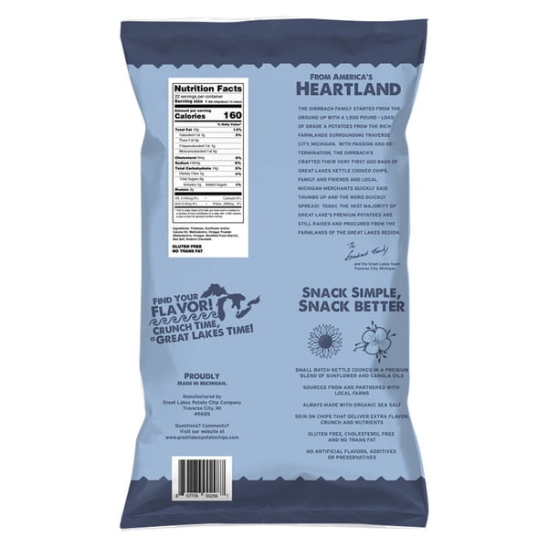 Great Lakes Potato Chips Kettle Chips Bold Sea Salt & Vinegar, Party Size, 22 oz bag