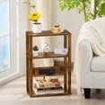 thumbnail image 4 of Narrow Side Table with Charging Station, 3 Tier Slim End Table with Storage Shelf for Small Spaces, Thin Tables Small Nightstand Magazine Rack for Bedroom, Brown, 4 of 7