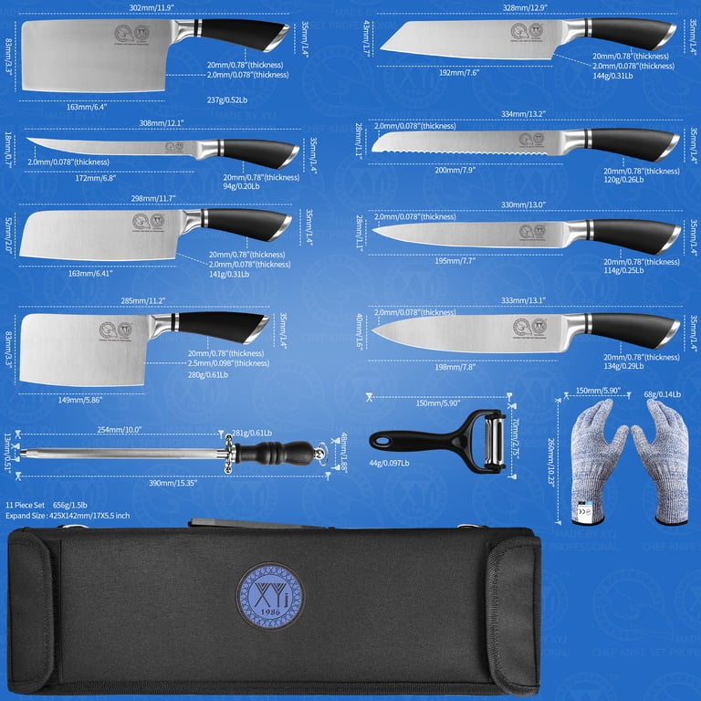 XYJ Stainless Steel 8-pc Chef Knife Set with Bag, Sheath