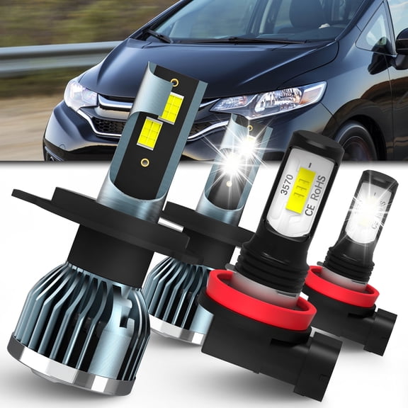 Headlights Fit for 2006-2020 Honda Fit LED Headlight Bulbs,9003/H4/HB2 High/Low Beam   H11 Fog Light Headlight Bulbs,Plug And Play,Pack of 4 (Fit 2006-2020)