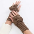 thumbnail image 5 of UTSJKR Knit Fingerless Gloves Bowknot Crochet Thumb Holes Gloves Hand Wrist Mitten for Women Writing Texting Khaki, 5 of 5