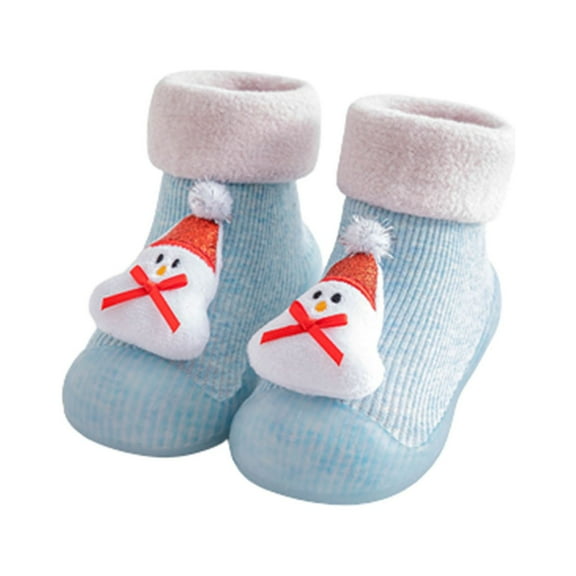 Odeerbi Christmas Baby First Walkers Boys Girls Winter Plush Toddler Socks Indoor Shoes Blue