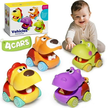 Toys for 1 Years Old Boys Girls, Toddler Toys, 4 Push and Go Toy Cars for Toddlers, 12 Month Animal Car Toys for 12-18 Months, Learning Educational Baby Toys for 1 2 3 Year Old Birthday Gifts