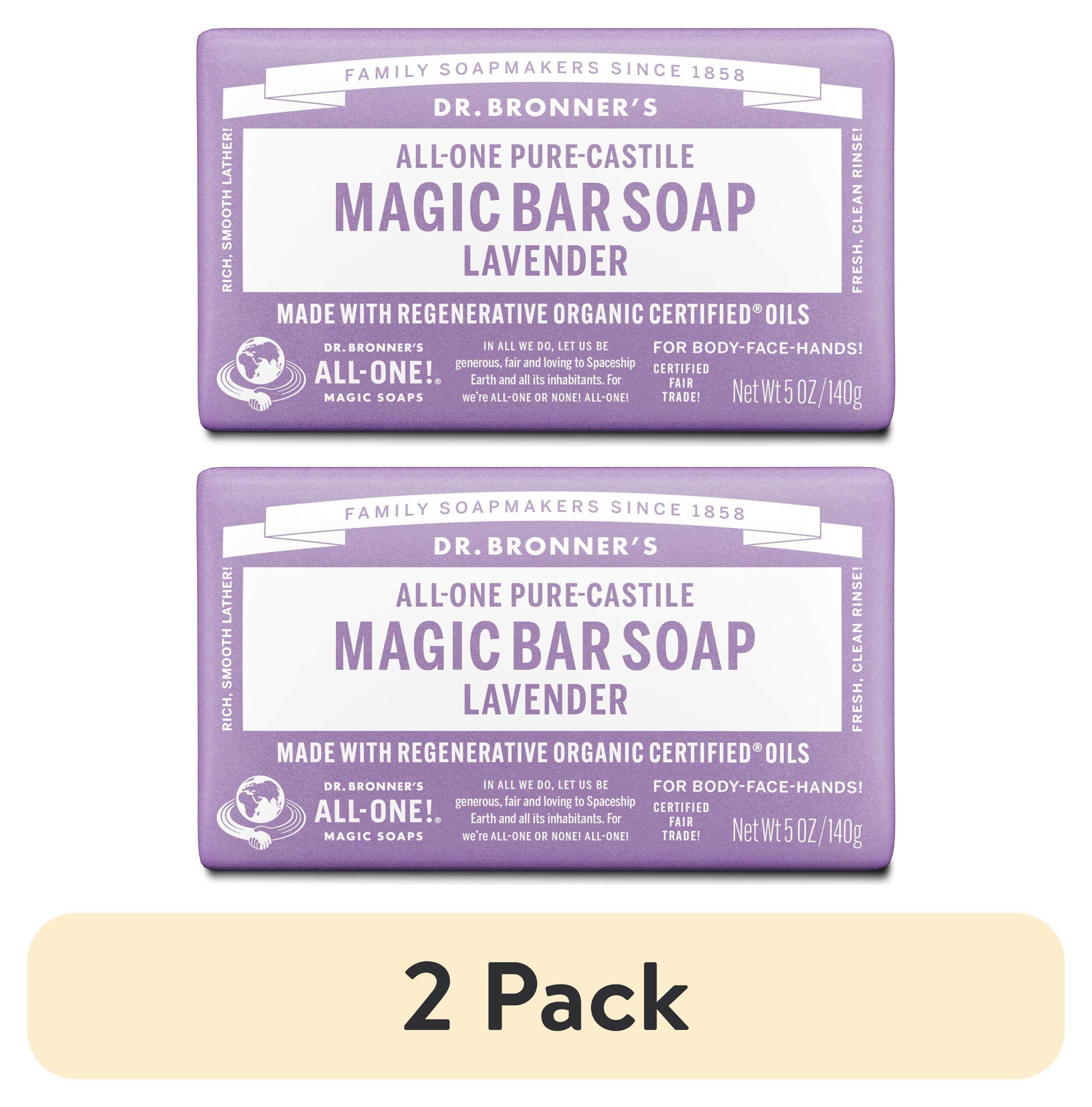 (2 pack) Dr. Bronner's Magic Bar Soap – Lavender - Pure-Castile Soap - 5 oz - for face, body, hands