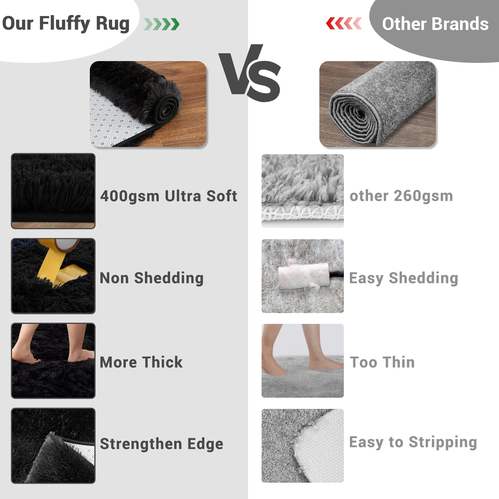 Hasoo 8' x 10' Large Area Rug High-Pile Plush Shag Rug Perfect for Living Rooms, Bedrooms, Dining Rooms, Black