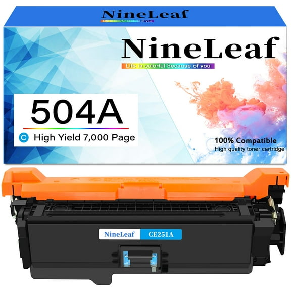 NineLeaf High Capacity Compatible Toner Cartridge Replacement for HP 504A CE251A works on Color LaserJet CM3530fs CP3525dn CP3525n CP3525x CM3530 CP3525 Printer (Cyan,1 Pack)