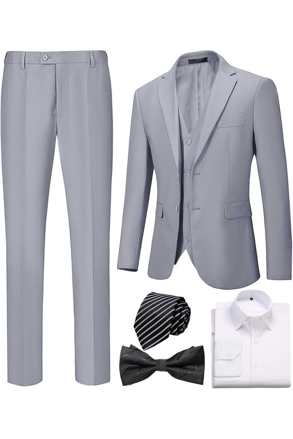 Men Slim Tuxedo Suits Business Casual 6 Piece Set Jacket Pants Vest Male Wedding Groom Blazer Coat Trousers Bow Tie Set