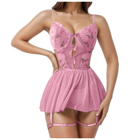 Yuhangmm Sexy Lingerie Sexy Women s Embroidered Hollow Nightdress Satin Chemise Lingerie for Women plus Size