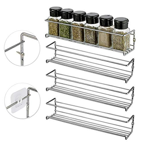 X Chef Spice Rack Wall Mount 4 Hanging Racks Organizers For Cabinet Pantry Door Kitchen Cupboard Seasoning Storage Shelf Chrome Finished Com Hanging Spice Racks Organizers, Spice Rack For Kitchen Cupboard Door
