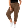 thumbnail image 5 of Posijego Women's Plus Size Capri Sweatpants Elastic High Waisted Drawstring Athletic Outdoor Running Joggers Pants with Pockets, 5 of 7
