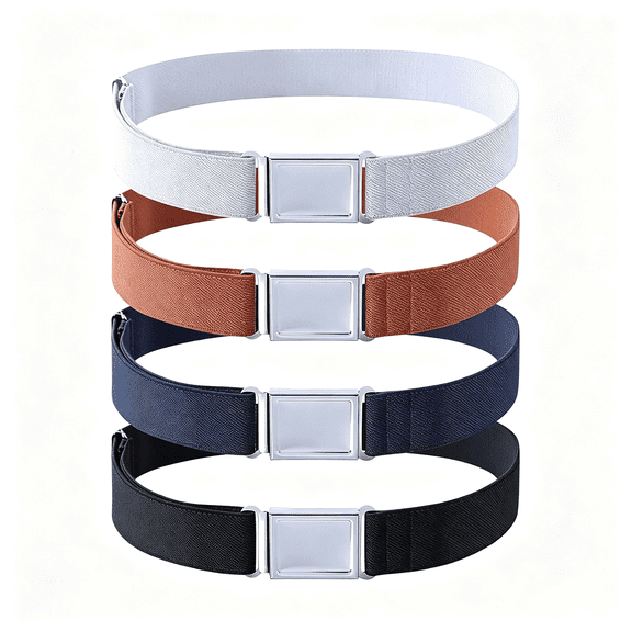 GJX Kids Boy Magnetic Belts Adjustable Easy to Use Elastic Belt for Boy Girl | 4 Pack Elastic,Adjustable 15''-28'' Waist, 1'' Width,Multiple Color Options, for Uniforms