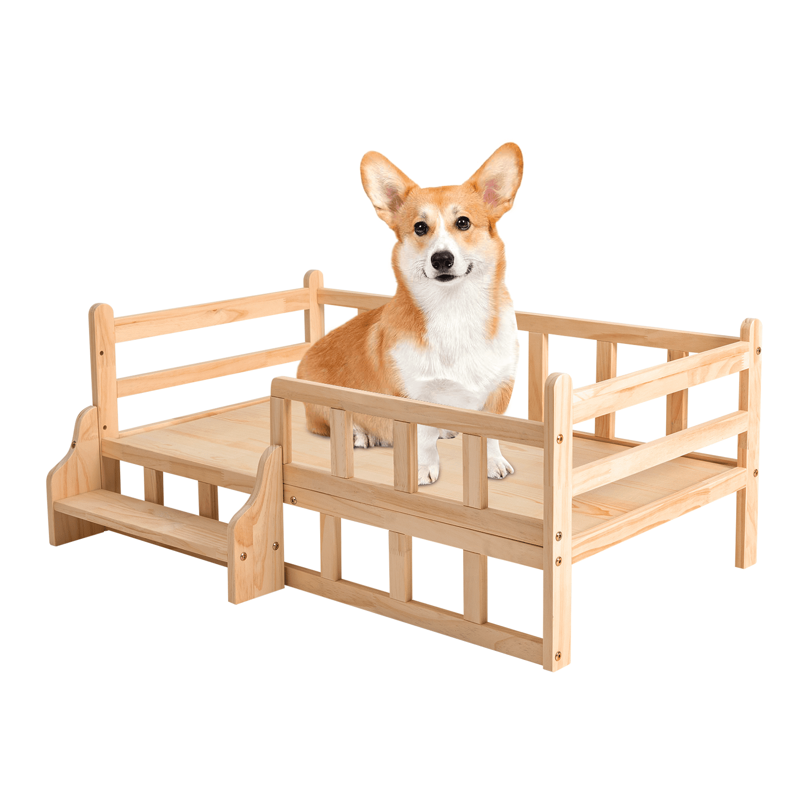 TFCFL Solid Wood Pet Bed Elevated Fence Pet Bed Furniture Round Corners Dog Cat Sleeping Bed 66 lbs