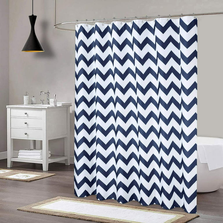 Lunsy Shower Curtain Polyester V Shape Waved Geometric Pattern Washable Grommets Bathroom Navy Blue 54 X78 Com