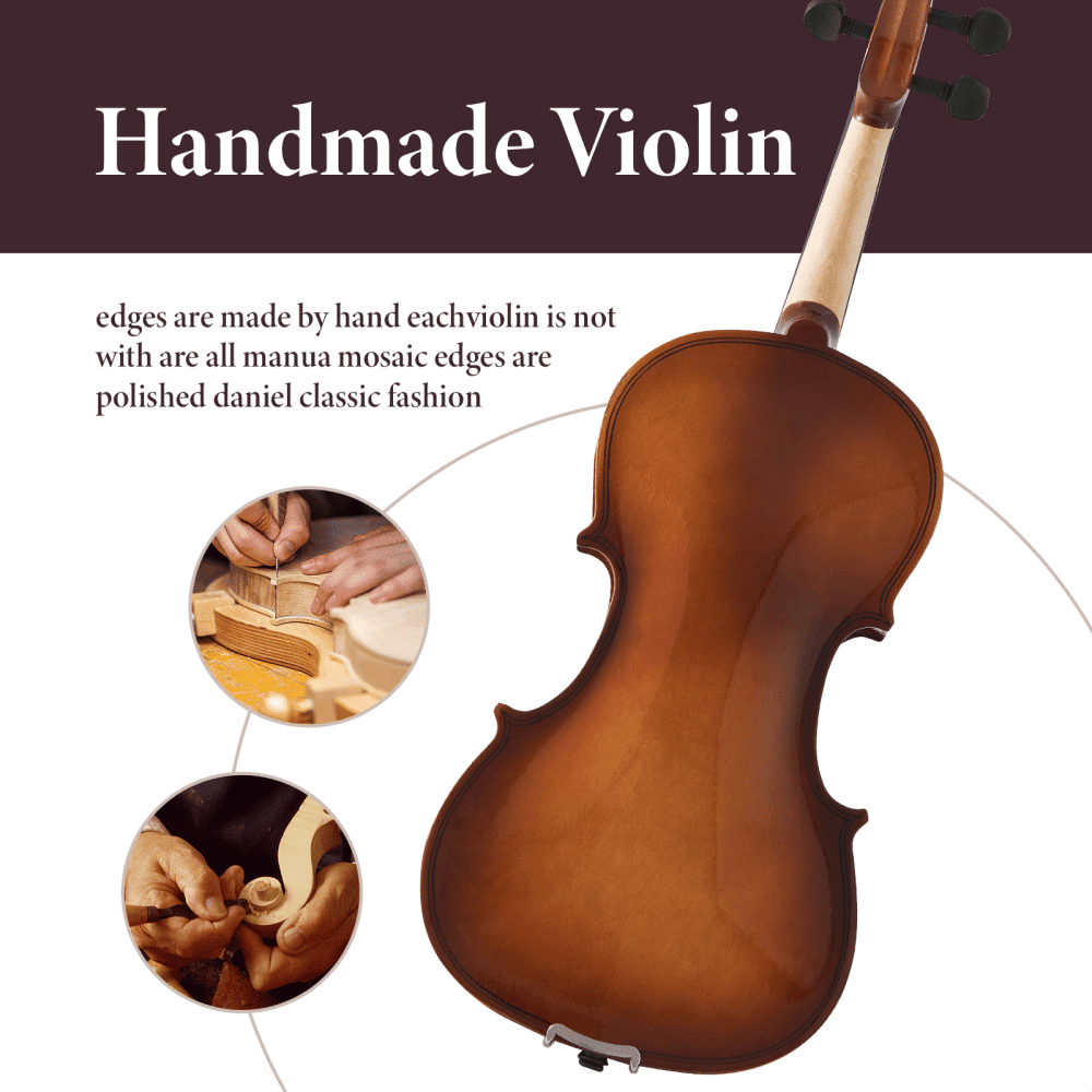 Tcbosik 4/4 Full Size Acoustic Violin Set with Case, Fiddle Starter Kit with Bow, Bridge, String, Clip-on Tuner and Shoulder Rest, Brown+Natural