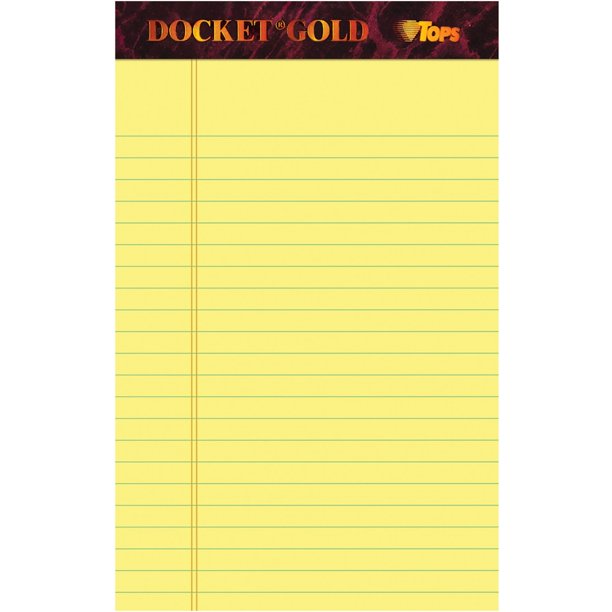 TOPS Docket Gold Jr. Legal Ruled Canary Legal Pads Jr.Legal, 12