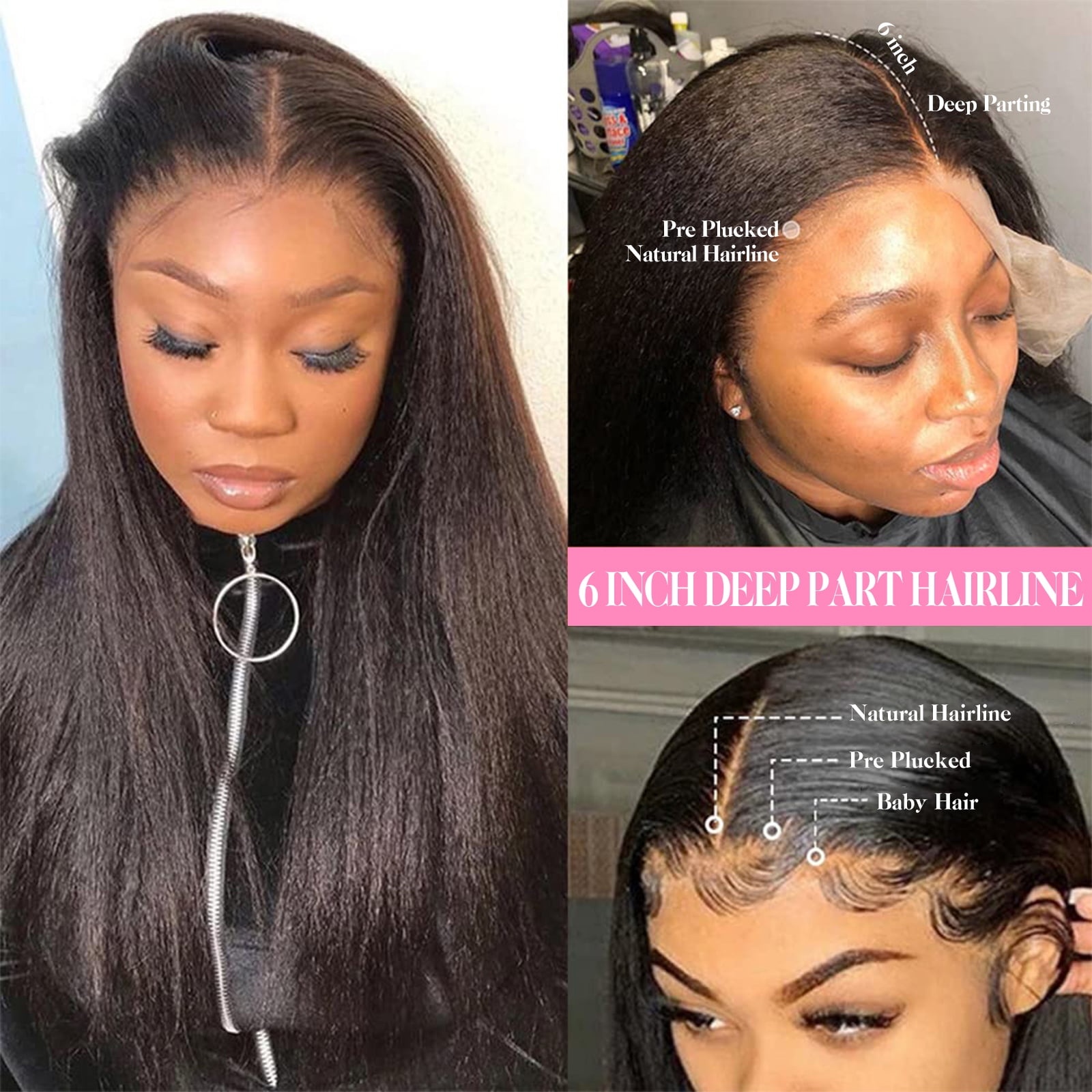 13x6 Kinky Straight Human Hair Wig 180% Density HD Transparent Glueless Lace Front Wigs Human Hair Pre Plucked with Baby Hair Natural Hairline Yaki Straight Human Hair Wigs For Black Women 32 inch