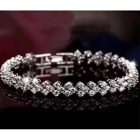10Ct Round Cut Natural Moissanite Diamond Women's Tennis Bracelet szie 7"14K White Gold Plated 925 Silver