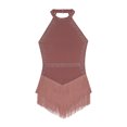 thumbnail image 5 of Hansber Women's Latin Dance Dress Glitter Rhinestone Tassel Fringed Leotard Backless Halter Dress Dancewear Dusty Pink S, 5 of 7