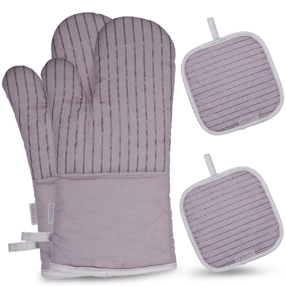 Silicone Oven Mitts Heat Resistant Potholders  BBQ Cooking Gloves 1 Pair Purple 
