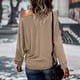 thumbnail image 4 of Jersey Hombro Descubierto Manga De Murciélago Color Sólido Cómodo Suelto Casual Mujer Top Albaricoque S, 4 of 6