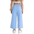 thumbnail image 4 of Hurxie Girls Wide Leg Palazzo Pant Loose Straight Cute Bow Waist Spring Summer Lightweight Dress Pant for Kids Blue,120, 4 of 7