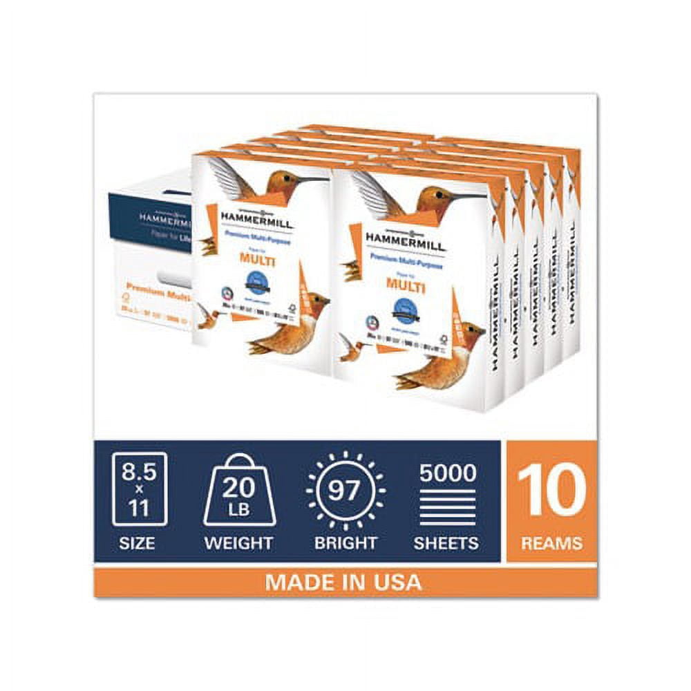 Premium Multipurpose Print Paper 97 Bright, 20lb, 8.5 x 11, White, 500 Sheets/Ream, 10 Reams/Carton
