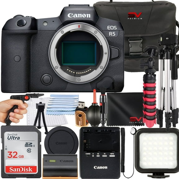 Canon EOS R5 Mirrorless Camera (Body Only) with SanDisk 32GB Memory Card   Case   Tripod   SV Premium Accessory Bundle (International Version)