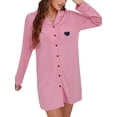 thumbnail image 1 of Diconna Chemise de Nuit pour Femmes, Manches Longues, Boutonnée, Col à Revers, Robe de Nuit, 1 of 7