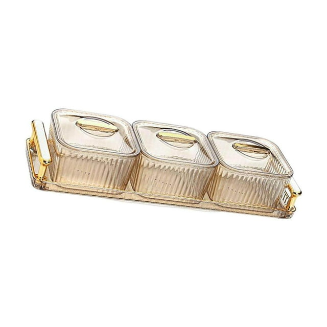 Assiette de Service pour Desserts, Pot à Biscuits, Plats de Service, Plateau à Collations, Bols pour Restaurant, Cuisine, Noix, Doré avec 3 Compartiments