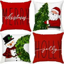 Red Christmas Pillow Covers 18x18 Set of 4 Christmas Decorations Winter Holiday Decor Throw Cushion Case for Home Couch