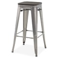 thumbnail image 2 of BELLEZE Set Of 4, 30Inch Metal Bar Stools Dining Chairs With Wood Seat, Stackable Counter Height Barstools, Gunmetal, 2 of 5