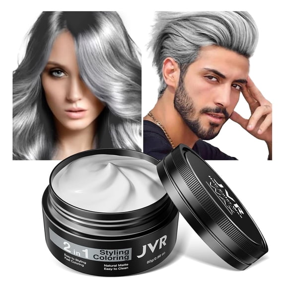 JVR Temporary Silver Gray Hair Color Wax for Women Men Natural Matte Gray Tone, 2 in 1 Girls Boys Hair Clay Washable Disposable Hair Style All Day 2.86oz