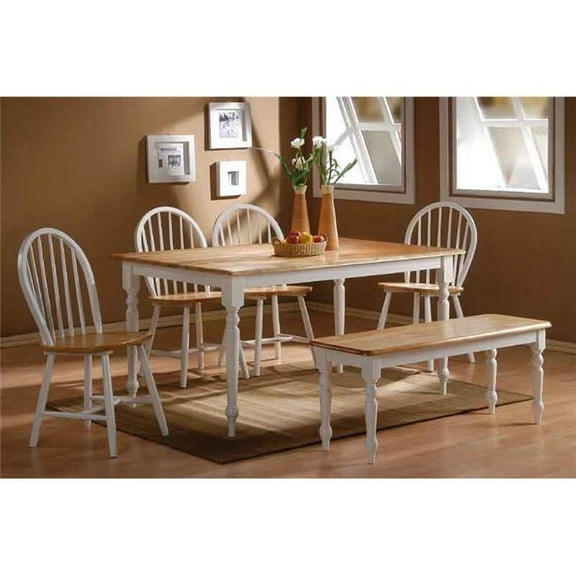 6 Pieces Farmhouse Dining Set - White-Natural