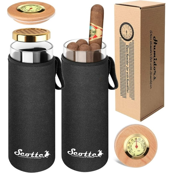 Cigar Case Humidor Cigar Jar Humidifiers Gift Box-Cigar Hygrometer Humidifier-Travel Cigar Tube for 4 to 5 Cigars (Black)