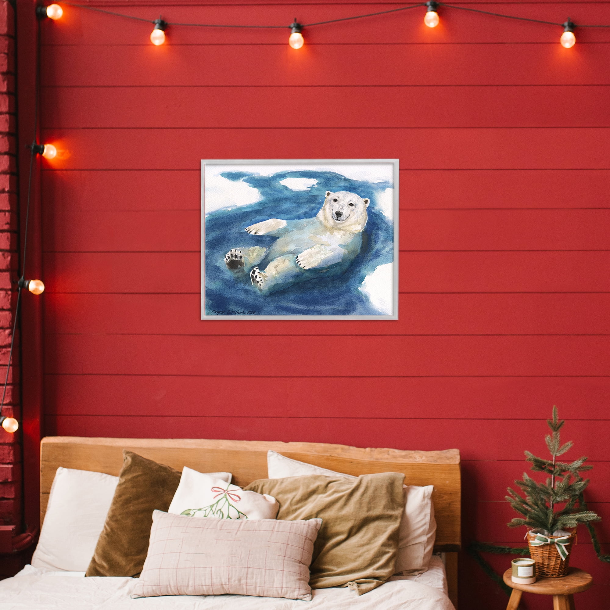 Stupell Industries Polar Bear Icy Bath Time Gray Framed Giclee Art, design by George Dyachenko