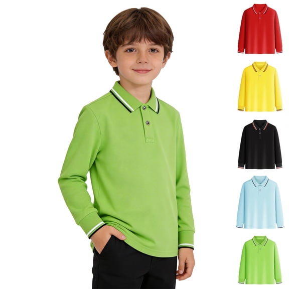 XINXIAOO Kid Girls Boys Long Sleeve Polo Shirts Casual Collared Neck Polo Shirts for Boys Girls Girls Boys Size 9-10 Years Shirts