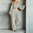thumbnail image 4 of Women's 2 Piece Outfits Sweatsuits off the Shoulder Crop Top Wide Leg Sweatpants Casual Matching Sets Gray S(S), 4 of 5