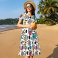 thumbnail image 4 of Gukieu Turtle Print Women's Short Sleeve Dress, Elastic Waistband A-line with Pockets Summer Dress, Suitable for Daily Leisure, Work, Vacation, 4 of 6
