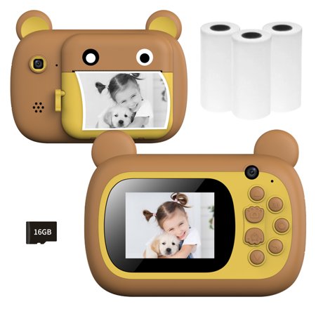 Andoer A7 Kids Camera 1080P Digital Instant Camera Photo Printer with 24Mp Dual Cameras 2.4 inch Display Screen 3 Rolls of Print Paper 16G TF Card for Children