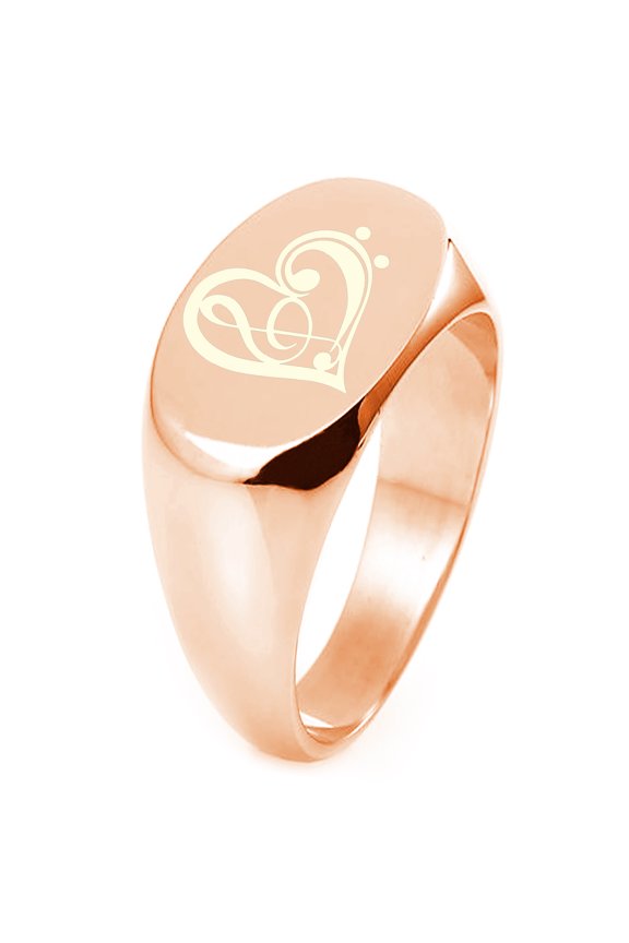 Sterling Silver Treble Bass Clef Heart Engraved Oval Flat Top Polished Ring