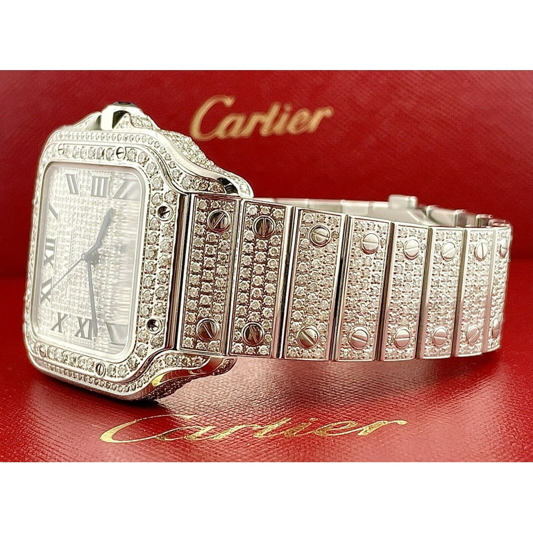 Cartier Santos Men s 40mm Large Model Steel Watch Roman Iced Out