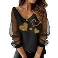 thumbnail image 1 of CEHVOM Femmes Imprimé en Maille Manches Longues Blouse à Col en V Chandail Tunique Hauts Chemise, 1 of 5