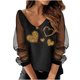 thumbnail image 1 of Blusa con cuello en V y manga larga de malla estampada para mujer Fridja  hkj4010, 1 of 5