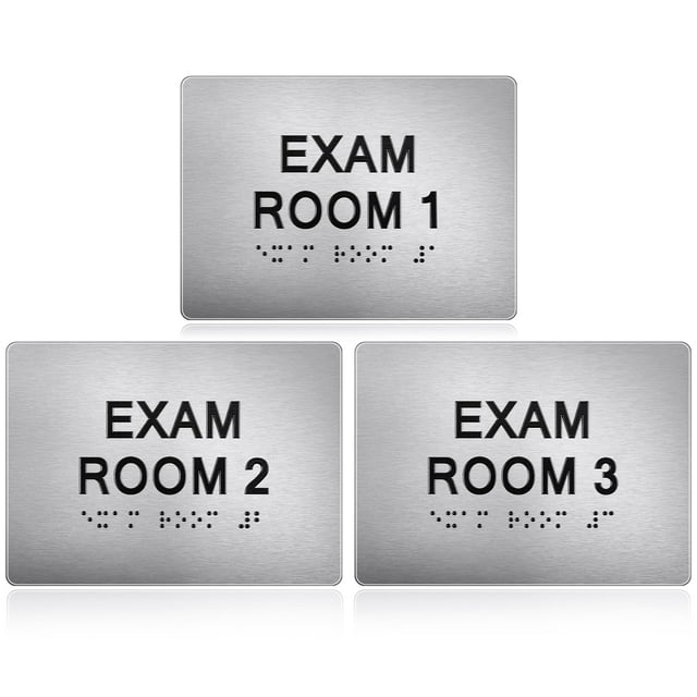 Letrero de sala Yaocom Exam, 5 x 7 cm, con números en braille del 1 al 3, plateado/negro
