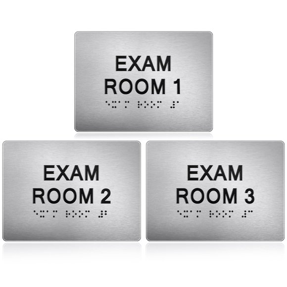 Letrero de sala Yaocom Exam, 5 x 7 cm, con números en braille del 1 al 3, plateado/negro