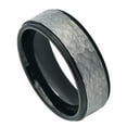 thumbnail image 1 of Custom Personalized Engraving Wedding Band Ring Set for Him & Her - 8mm Two-tone Hammered Gun Metal Brushed Finish Black IP Inner Ring Stepped Edge, 1 of 6