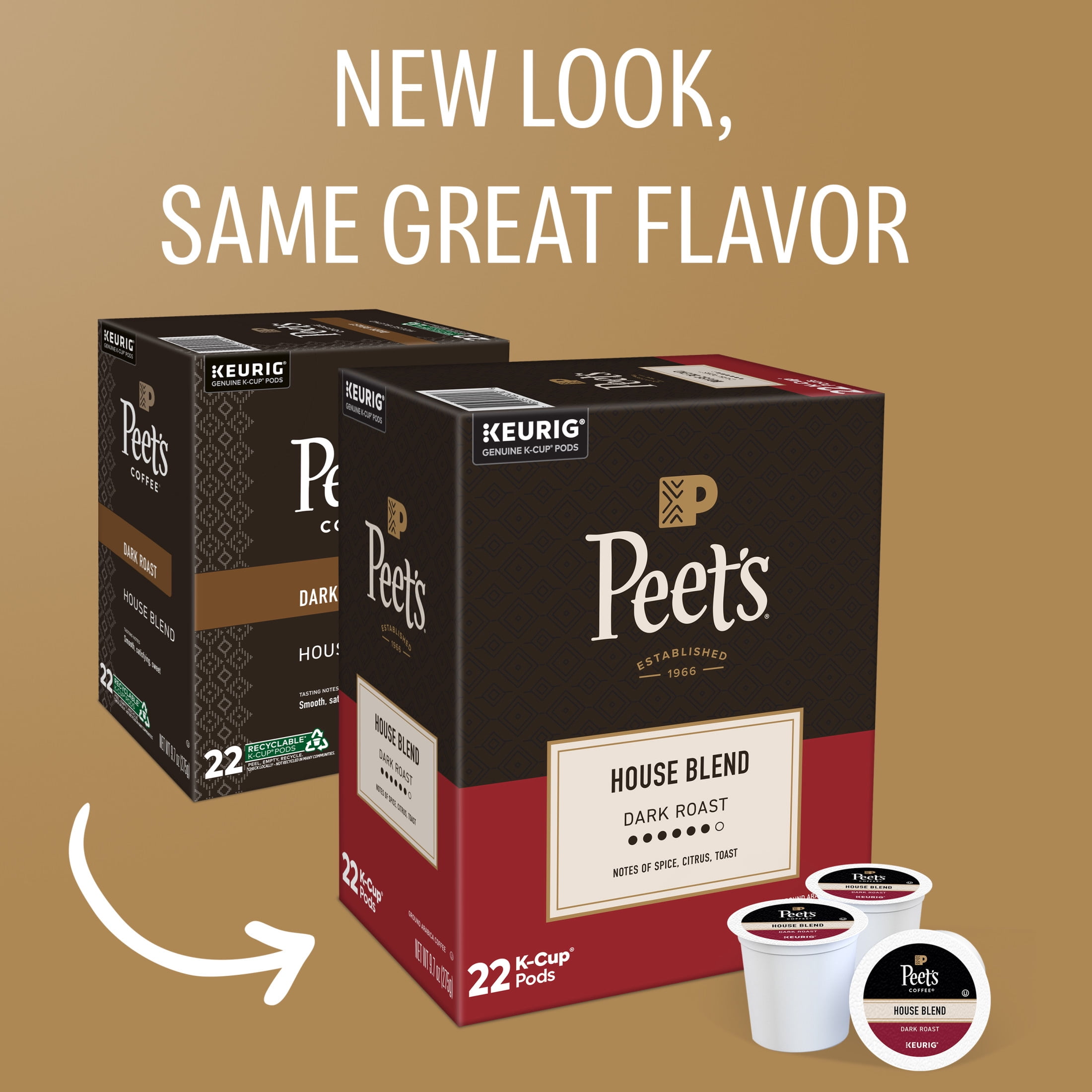 Peet's Coffee, House Blend Dark Roast K-Cup Coffee Pods, 22 Count