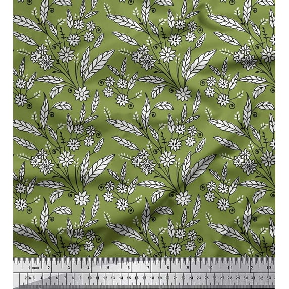 Soimoi Poly Georgette Fabric Leaves & Floral Block Print Fabric by The Yard 42 Inch Wide